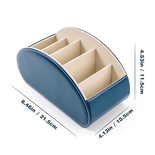 Remote Control Holders Organizer Box with 5 Compartment PU Leather Multi-functional Office Desk Storage Caddy Store Tv Remote for Media Player,Brush,Pencil,Glassees&Office Supplies (peacock blue) - color: Peacock Blue, size: M