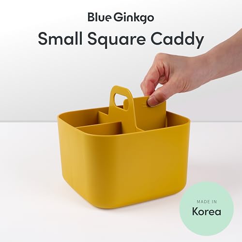BLUE GINKGO Small Stackable Organizer Caddy – Korean-Made Portable Tote for Bathroom, Office, Crafts, or School Supplies (Square, Yellow) - color: YELLOW, size: Square