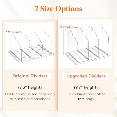 Lifewit Purse Organizer for Closet, 9.7" Tall Clear Handbags Storage Organizer, Adjustable Clutch Organizer Holder for Closet, 2 Pack Bookshelf Dividers for Sweater in Bedroom 35 x 24cm/14 × 9.5" - size: 9.7"H