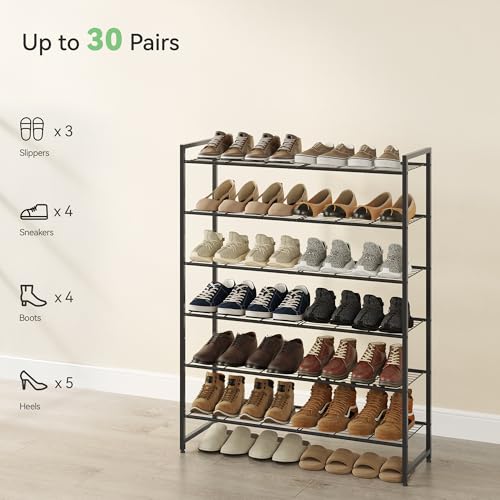 Nunsino Shoe Rack, Metal Shoe Organizer, 6 Tier Garage Shoe Rack Max Holds 30 Pairs,Shoe Storage Shelf for Closet,Entryway, Black - color: Black, size: 6 Tier