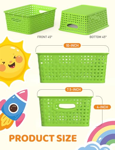 WYT 6-Pack Plastic Small Shelf Storage Weave Baskets Organizing for Cabinets and Pantries, Green - color: Green, size: 6-Pack