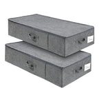 2 Pack Large Under Bed Storage Containers with Lid,Ultra Thick Underbed Clothes Storage Organizer with Sturdy Sidewalls,Foldable Under Bed Bag for Shoe,Blankets,Sweater,30x15x7 inch,Grey
