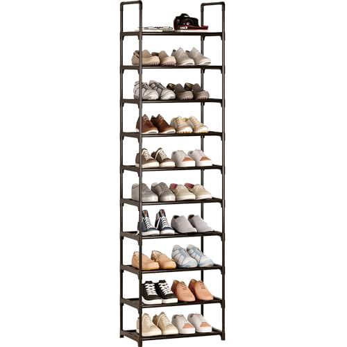 10-Tier Tall Shoe Rack, Adjustable 20-25 Pairs Shoe Shelf Storage Organizer for Entryway Hallway Closet Bathroom Living Room (Black) - color: Black-10tier