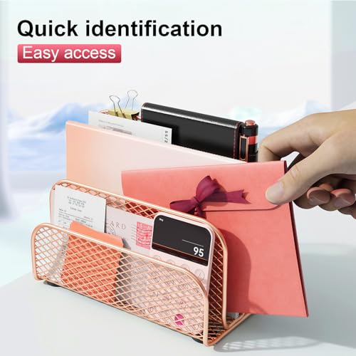 gianotter Mail Organizer Countertop, Metal File Holder with 3-Slot, Rose Gold Desk Accessories & Workspace Organizers (Rose Gold) - color: Rose Gold