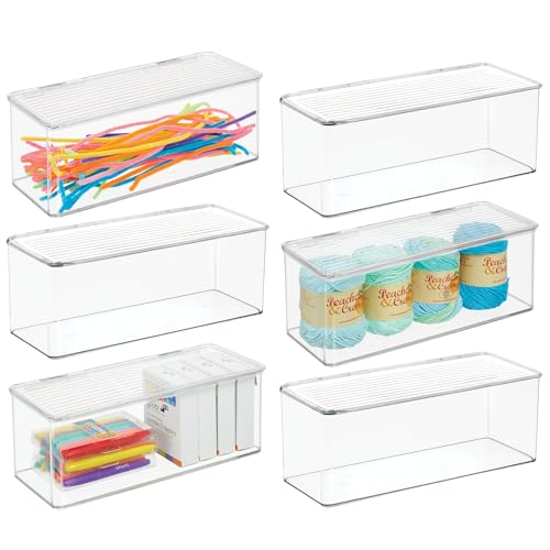 iDesign Plastic Stackable Hinged-Lid Storage Box for Kitchen, Bathroom, or Office - Set of 6 - Clear - style: Pack of 6