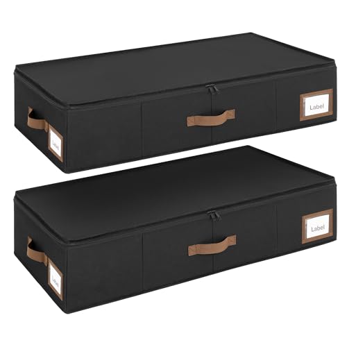 Cupic Cupid Under Bed Storage Containers, Foldable Organizer with Lid for Bedroom, Underbed Storage Box for Blankets, Clothes, Shoes, 2 Pack, Black - color: Black
