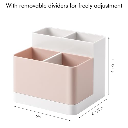Poeland Desktop Storage Organizer Pencil Card Holder Box, Holders for Desk Accessories, Container for Desk, Office Supplies, Vanity Table - color: White+Pink