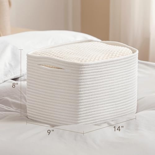UBBCARE 4 Pack Baskets for Organizing, Woven Storage Baskets for Toys and Towel, Rectangle Cotton Rope Basket with Handles, 14''L x9''W x8''H, White - color: All White, size: 4 Pack - 14 X 8 X 9 Inches