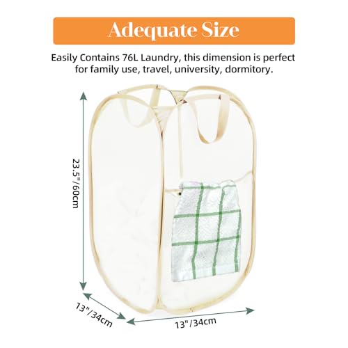 Durable Collapsible Laundry Baskets- Reinforced Mesh Pop Up Laundry Hamper with Side Pocket, Foldable Clothes Storage Hamper with Carry Handles for Laundry, Bathroom, Kids Room, Dorm or Travel Beige - color: Beige, size: Pop Vertical