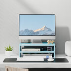 Marbrasse Monitor Stand Riser, 16.5 Inch 2 Tier Computer Printer Shelf Stand for Laptop Computer Screen Storage, Desktop Stand with Phone Holder and Cable Management (Blue) - color: Blue
