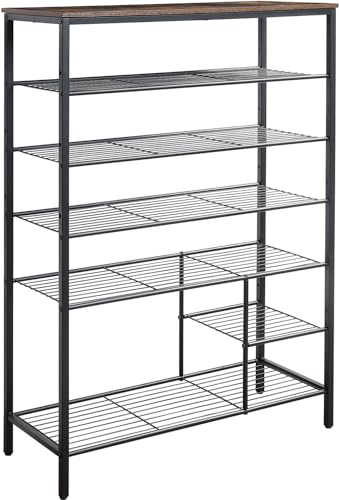 6 Tier Shoe Rack Organizer, Metal Mesh Shoe Storage Shelf, Storage Boots .for Entryway, Closet,Hallway, Bedroom,Cloakroom,Garage, Industrial,Rustic Brown - size: 6-Tier