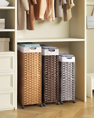 Greenstell Laundry Hamper with Wheels & Handles, 26.4 Gallon (100L) Slim Laundry Basket with 2 Removable Liner Bags & 2 Mesh Bags, Foldable Narrow Clothes Hamper for Bedroom, Bathroom, Closet, Grey - color: Grey, size: 100L (21.7 x 9.8 x 30.7 inches)