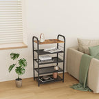 Shoe Rack, 5-Tier Shoe Organizer with Guardrails, Heavy-Duty Metal Mesh Shelves & Rustic Wooden Top for Stylish Closet & Front Door Storage - size: 17.32" X 10.24" X 29.33"