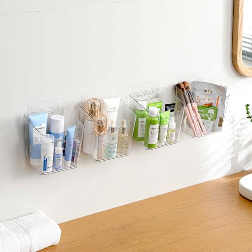 4 Pack Drink Packet Organizer, Clear Acrylic Cabinet Door Organizer Adhesive, Wall Mount Caddy Utensil Holder Floating Bin for Tea Bag Kcup Storage, Sewing Tools, Laundry Pods, Small Cleaning Supply - color: 4 Pack, size: Large