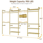 ONBRILL H4 Wall Mounted Closet System, Expandable Industrial Pipe Clothes Rack Clothing Rack for Hanging Clothes, Heavy Duty Closet Organizers and Storage in Wardrobe Closet - Gold - color: Gold