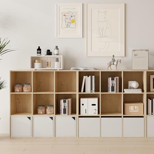VDNEND Wooden 9-Cube Storage Organizer with Closed Back Panel, 11in Cube Shelf Opening, Bookshelf, Display Shelf,Closet Cabinet for Home and Office,White Oak - color: White Oak, size: 9-Cube 35.98L*11.81W*35.91H