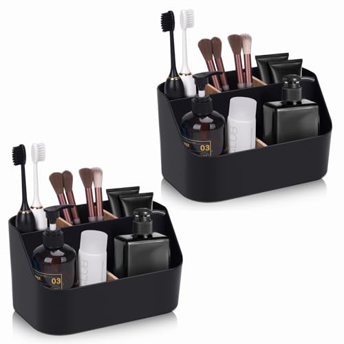 Set of 2Toothbrush Holder for Bathrooms,Bathroom Organizer Countertop,5Slot Electric Toothbrush Toothpaste Holder Razor Lotion Stand Caddy,Large Capacity Vanity Office Corner Accessories Storage Black - color: Black, size: Large (2 Pack)