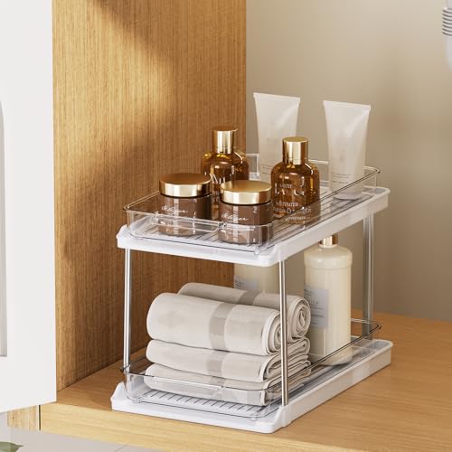 Delamu 2-Tier Bathroom Under Sink Organizers and Storage, Pull Out Cabinet Drawers with Anti-Slip Design, Multi-Purpose Storage for Kitchen, Pantry, Bathroom & Home Organization, White, 1 Pack - color: White