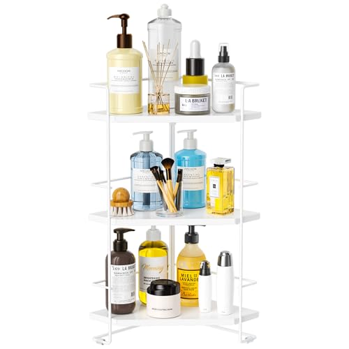 BOIVSHI 3-Tier Bathroom Countertop Organizer, Bathroom Organizers and Storage for Bathroom, Kitchen Counter, Corner Storage Shelf for Bedroom Storage Makeup Skincare Perfume (White) - color: White, size: 3-Tier