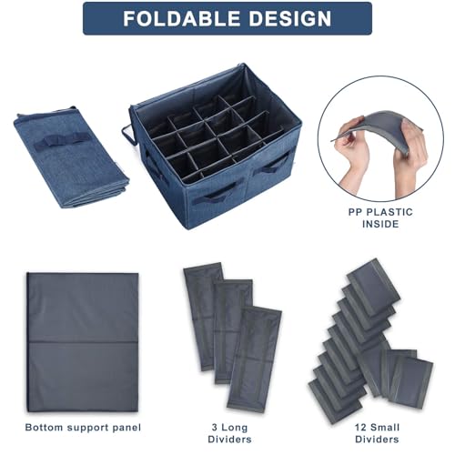 Moteph Shoe Organizer Closet Storage Solution with Clear Cover & Adjustable Dividers for Shoes, Handbags, Blankets, Linen, Clothing (Medium - 16 Pairs, Navy Blue) - color: Navy Blue, size: Medium - 16 Pairs