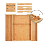 Wencrfat Silverware Drawer Organizer with Removable Knife Block and Dividers, Expandable Bamboo Kitchen Drawer Organizer, Flatware Utensil Cutlery Organizer for Drawer 8 Compartments