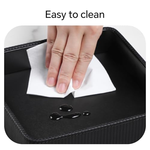 Small Valet Tray, 8"x8" Nightstand Organizer for Women Men| PU Leather Desk Organizer Trinket Dish| Decorative Vanity Tray Catch All Key Bowl for Dresser Bedside Coffee Table Entryway (Black) - color: Black