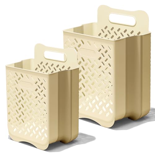 Laundry Basket Hamper,Hanging Wall Collapsible Laundry with Handle,Space-Saving Foldable Storage Dirty Washer Organizer Bin Multi-function Container Waterproof Durable,Set of 2(XL&M) - color: Beige