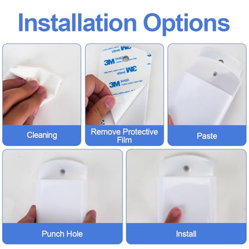 4 Pcs Remote Control Holder, Wall Mount TV Remote Holder Hole Free, Self-Adhesive Storage Box Pen Containers Organizer for Home Office School (White)