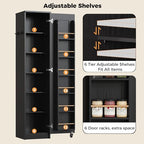 IRONCK Narrow Kitchen Pantry Storage Cabinet, 72" Slim Single Door with 6 Adjustable Shelves, Door Rack and Wheels, Space Saving Freestanding Storage Floor Cabinet for Small Place, Black