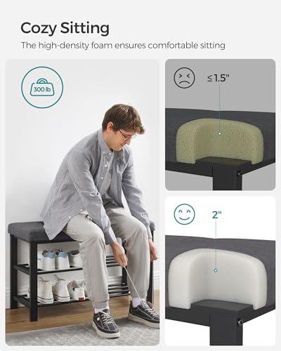 SONGMICS Shoe Bench, Storage Bench, Entryway Bench with Cushion, Shoe Shelf with Seat, Space-Saving, Modern Style, for Living Room, Bedroom, Hallway, Dark Gray and Ink Black ULBS57GYZ - color: Dark Gray + Ink Black, size: 31.9"W