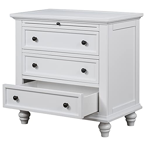 Modern Storage Wood Cabinet with 3-Drawer, Sofa Table Console Table End Table with Pull Out Tray, Accent Table Furniture for Entryway Living Room Bedroom, Fully Assembly Bedside Table - color: White