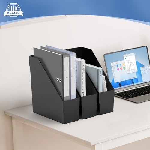 Delifox 3 Pack Magazine Rack, Plastic File Folder Bin Desk Organizer, Black - color: 3pack-black