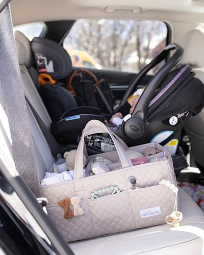 Lily Miles Baby Diaper Caddy Organizer, Quilted Nursery Storage Organizer for Newborn Essentials and Diaper Changing Station, Gift for Baby Shower and Registry Must-Have (Soft Sand) - color: Soft Sand
