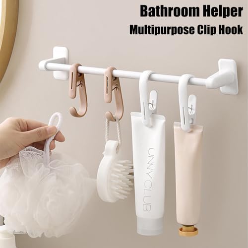 10Pcs Laundry Hooks with Clips Hanger Closet Organizer Clamps Hanging Socks Boot Bras Towels Shower Pegs for Bathroom Wardrobe Kitchen Office Holders Clothes Pins Heavy Duty Outdoor, Pink