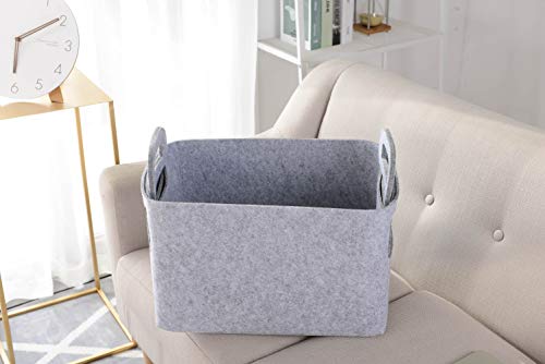 Storage Basket Felt Storage Bin Collapsible& Convenient Box Organizer with Carry Handles for Office Bedroom Closet Babies Nursery Toys Laundry (Light grey, 19.9inch（L）×13.6inch（W）×12.6inch（H）) - color: Light grey, size: 19.9inch（L）×13.6inch（W）×12.6inch（H）