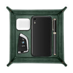 SITHON Valet Tray Desktop Storage Organizer – Premium PU Leather Catchall Bedside Vanity Tray Nightstand Caddy Holder for Keys, Phone, Wallet, Coin, Valentine's Day Gift, Dark Green - color: Dark Green