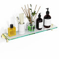 Glass Shelves for Bathroom,20-Inch Brushed Gold Floating Bathroom Shelf Stainless Steel Tempered Glass Shelf Modern Shelves Wall Mounted - color: Brushed Gold, size: 20"without railing