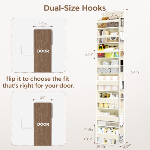 Mefirt Over The Door Organizer, 8 Shelf Door Hanging Organizers with 8 Large Capacity Pockets, Back of Door Organizer Storage Hanging Shelves for Closet Bathroom Bedroom Nursery - color: Beige, size: 8-Tier