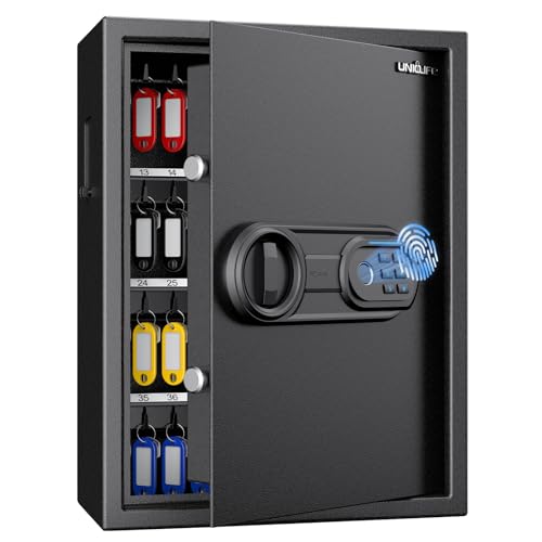 Uniclife 71 Position Key Box, Wall Mount Key Lock Box with Code and Key Lock, Fingerprint Key Cabinet with Anti-Theft Key Drop Slot & Keypad, Keys Safe for Office Hotel & Company - style: Fingerprint Lock