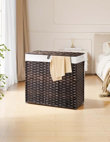 Greenstell Laundry Hamper with Lid, 125L Laundry Basket with 2 Removable Liner Bags & 2 Mesh Bags, Handwoven Synthetic Rattan Clothes Hamper for Clothes, Toys in Bathroom, Bedroom, Foldable, Brown - color: Brown, size: 125L (25.6 x 13.0 x 23.6 inches)