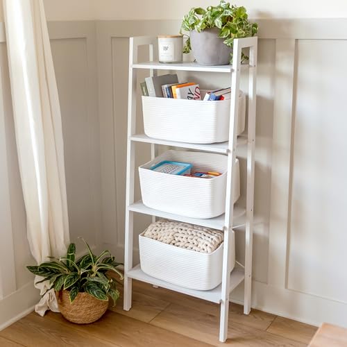 NaturalCozy Storage Baskets 16.8”x13”x7.6” Cotton Rope Woven Baskets for Organizing 3-Pack | Toy Storage Bins | Basket for Shelves, Laundry, Blanket, Clothes, Closet, Kitchen, Bathroom, Gifts - color: Off White