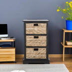 SAFAVIEH Home Collection – Halle Distressed Black Storage Side Table with Wicker Baskets, Farmhouse Accent Storage, Fully Assembled (AMH5738A) - color: Distressed Black