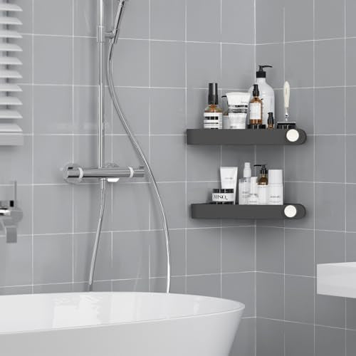 Sotfamily Plastic Shower Caddy Corner (for 90° Only), 2 Pack Adhesive Corner Shower Shelves for Bathroom Organizers and Storage, Black - color: Black, size: 2 Pack