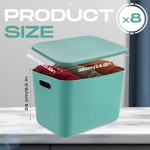 Hoolerry 8 Pieces Colorful Storage Bins with Lid, Plastic Storage Basket Organizing Container Stackable Box with Handle for Shelves Desktop Playroom Office(14.2 x 10.2 x 9.5 Inch,Green and Yellow) - color: Green and Yellow, size: 14.2 x 10.2 x 9.5 Inch