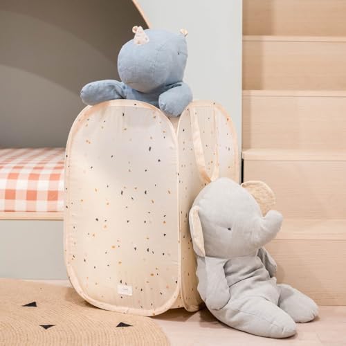3 Sprouts Pop Up Hamper - Collapsible Laundry Basket, Popup & Foldable Design - Durable Waterproof Fabric for Dirty Clothes, Toys & Towels - Ideal for Dorm, Bedroom & Baby Nursery, Terrazzo Beige - color: Terrazzo Beige