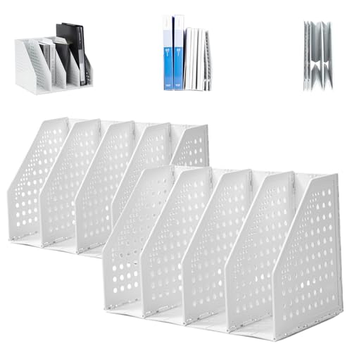 deli 2 Pack 4 Vertical Compartment Binder Holder for Desk Organizer Collapsible Magazine File Holder Adjustable Sturdy Binder Storage Organizer for Office School Home-White - color: White（Small Size）4 Compartment-2 Pack