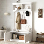 4-in-1 Entryway Hall Tree with Storage Shoe Bench, Coat Rack with Hooks, Open Shelves & Cabinet, Modern Organizer for Mudroom Hallway (White) - color: White