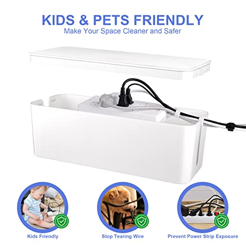 Cable Organizer Box Set of Three, Power Cover Cord Holder Surge Protector for Desk (White) - color: White