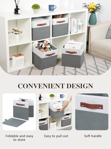 Temary 11x11 Storage Cubes Fabric Cube Storage Bins with Handles Clothes Storage Boxes Baskets for Organizing Home, Shelf, Closet (White&Grey, 11 x 11 x 11) - color: White&Grey, size: 11x11x11