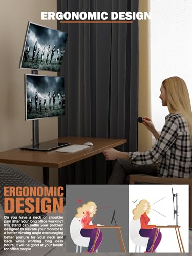 Dual Monitor Stand - Vertical Stack Screen Free-Standing Monitor Riser Fits Two 13 to 34 Inch Screen with Swivel, Tilt, Height Adjustable, Holds One (1) Screen Up to 44Lbs - color: Black